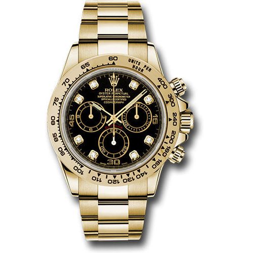 Rolex Yellow Gold Cosmograph Daytona 40 Watch - Black Diamond Dial - 116508 bkd